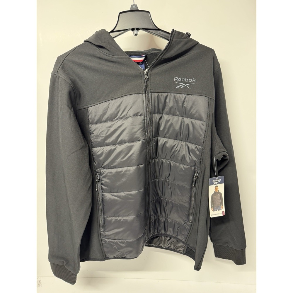 Reebok Men's XL Black Hooded Puffer Jacket Full Zip NWT